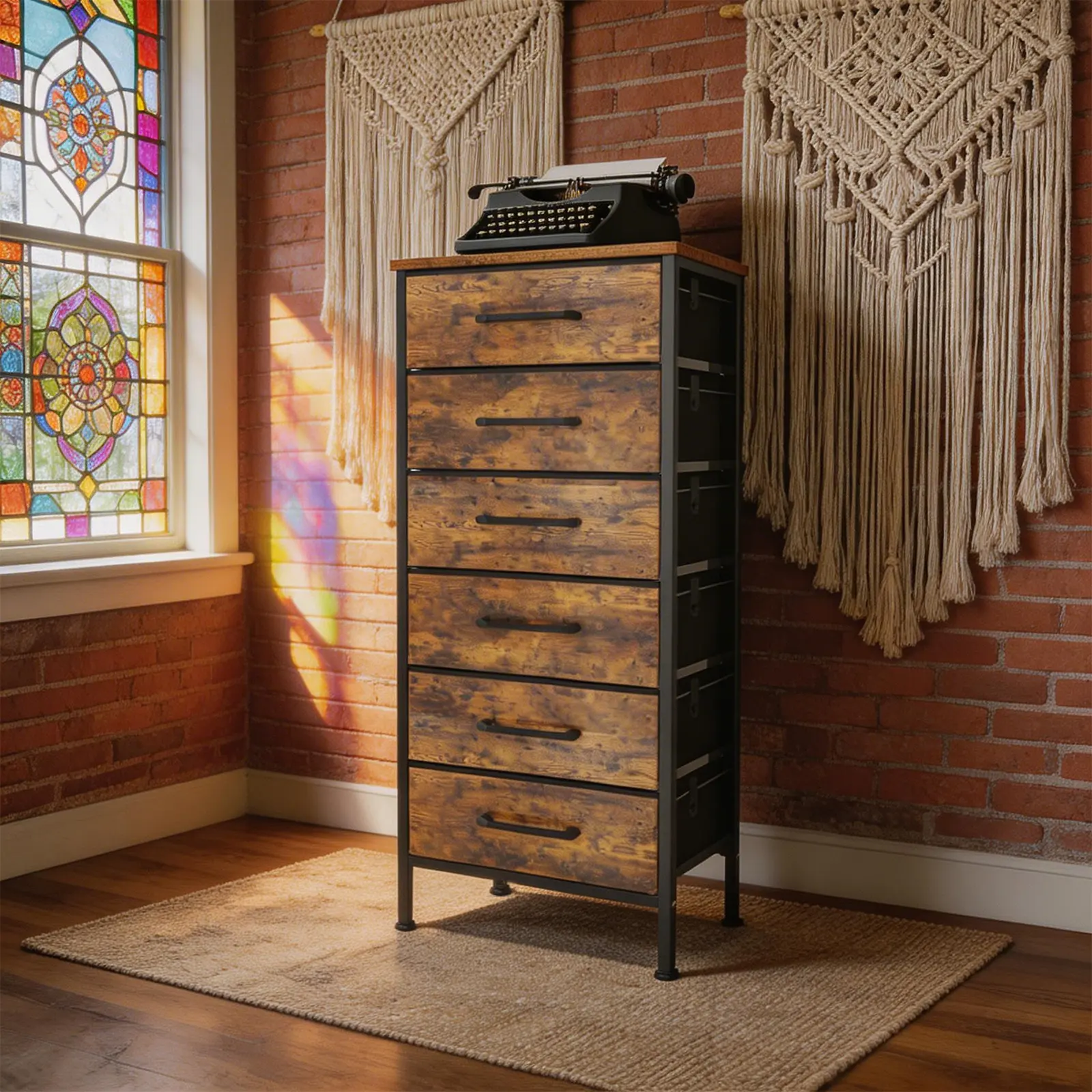 Summer Sale 6-Tier Tall Chest of Drawers brown- Metal Frame Fabric Storage Tower Dresser, Modern Storage Cabinet Organizer with Removable Drawers & Anti-Tip Base for Bedroom, Kitchen Pantry, Closet, Small Apartment Home showcase display case tiny
