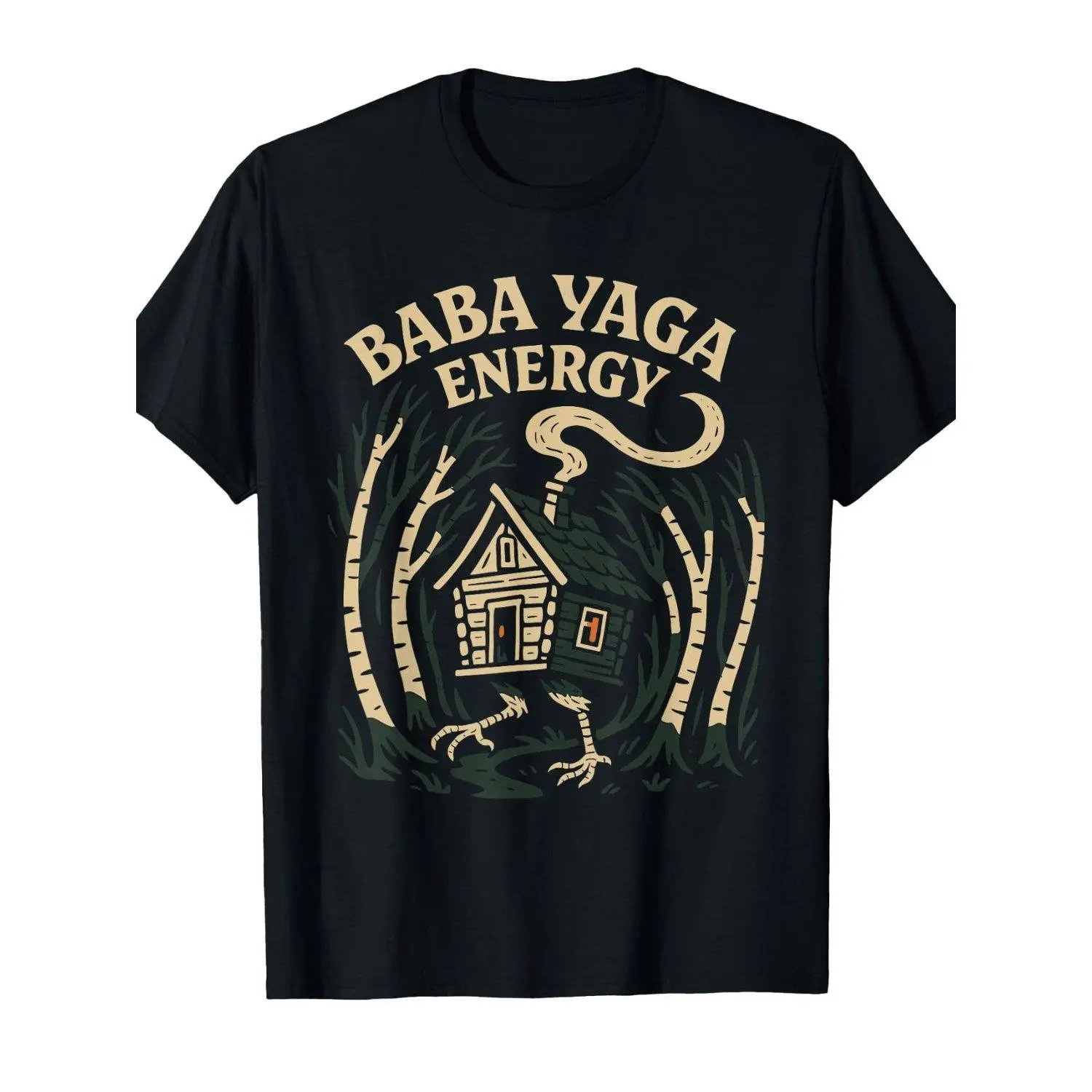 Baba Yaga Slavic Pagan Folklore Witch of The Forest Forest Premium Unisex T Shirt Vintage Illustration Mystical Occult Aesthetic Casual Apparel