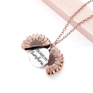 You Are My Sunshine Open Locket Sunflower Pendant Necklace Boho Jewelry Best Friendship Gifts Bff Letter Necklace Collier