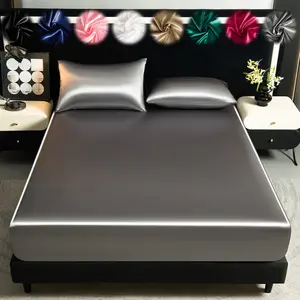 2/3Pcs Silky Satin Solid Color Bed Sheet Set, Dustproof Mattress Protector, Soft Comfortable Fitted Sheet, Skin-Friendly, Cooling Mattress Cover, Silk-Like Bedding, Silky Bedding Sheets for Bedroom, Multiple Sizes Available