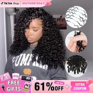 Crochet Hair Burmese Curly Human Hair Extensions Miracle Knots Pre-Separated 50g/Pack (32-38 Strands Per Pack）– Knotless Boho Braids For Women 4-5 Packs for Full Head
