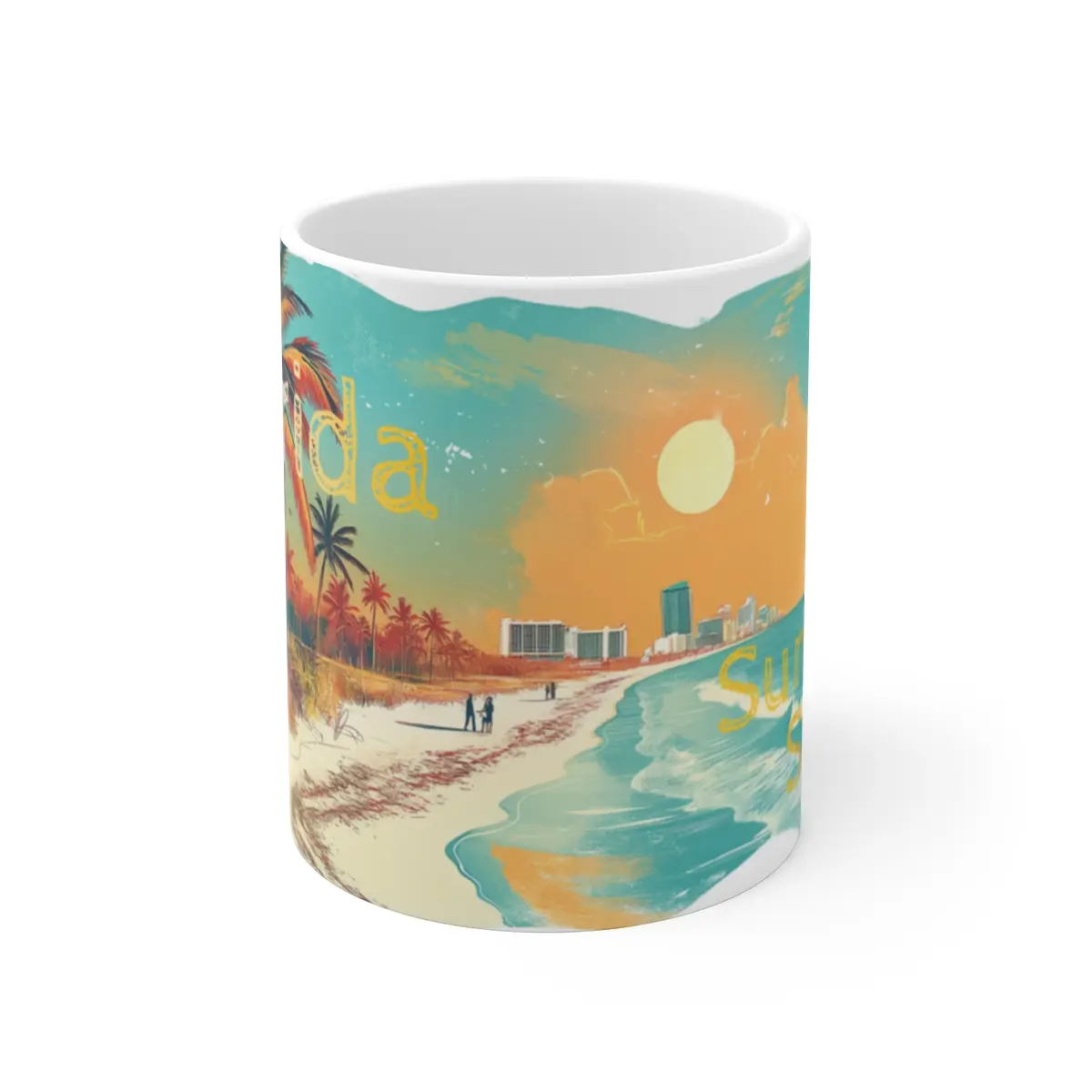 Vibrant Florida Sunshine State Mug - Handcrafted Ceramic Coffee Cup with Colorful Beach Scene