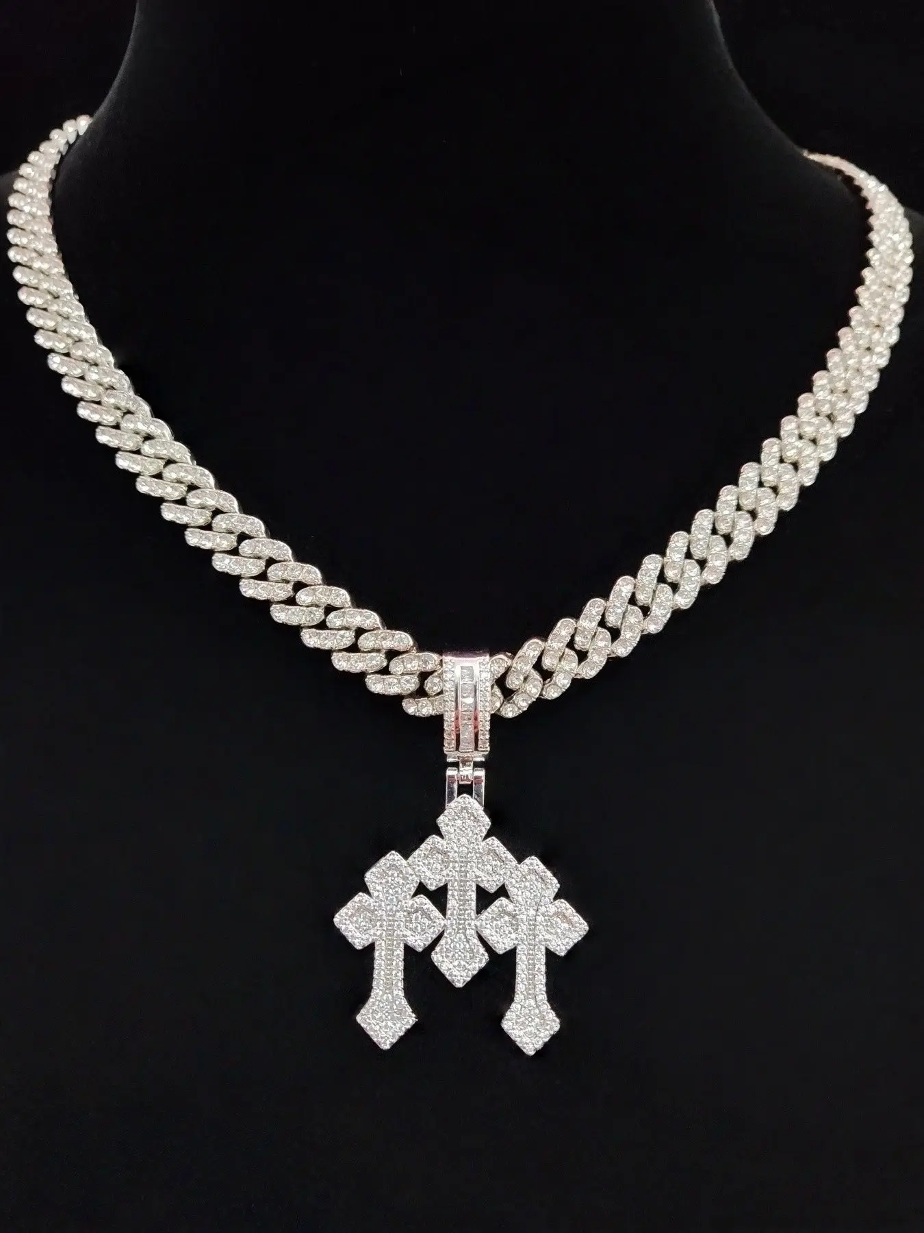 Artificial Zircon Cross Medallion Pendant Necklace, 9mm Cuban Chain, Chunky Cross Necklace, Unisex Hip Hop Punk Jewelry, Fashion Vintage, Daily Wear, Party, Gift, Gemstone Necklace