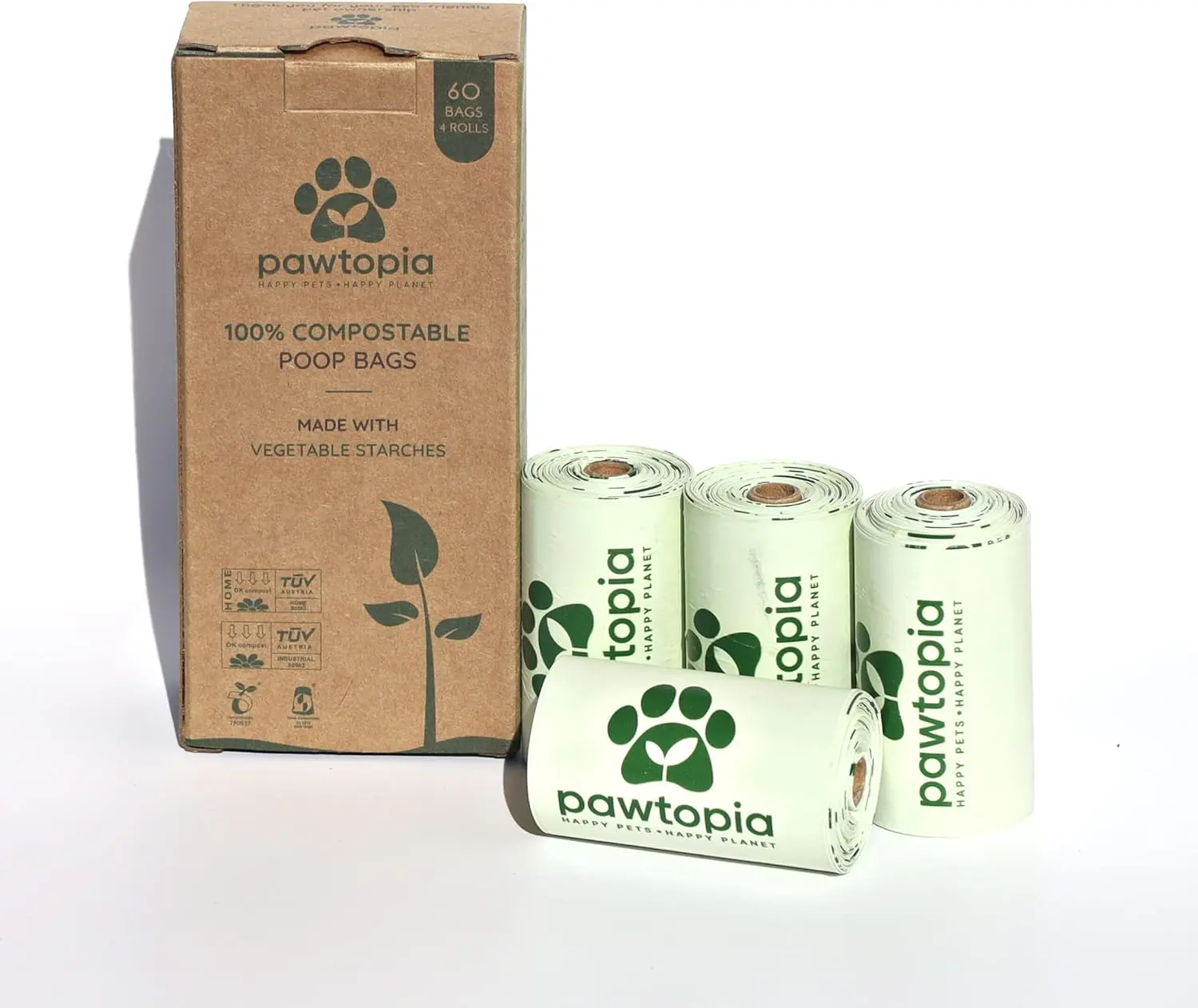 Nature-Certified 100% Vegetable Starches Cornstarch Dog Poop Bags - 60 Count (Pack of 1), 20 Microns, 9x13 Inches, Home Compostable, Leak-Proof, Odor-Lock, Easy-Open Pet Waste Disposal for Outdoor Use