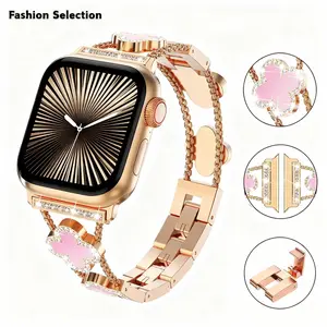 Fashion selection clover stainless steel smart watch strap, luxury bracelet strap compatible with smart watch series