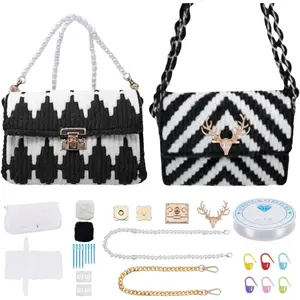 2 Set DIY Plastic Canvas Mesh Bag Kit Blank Mesh Canvas Sheets for Embroidery Needlepoint Craft Knit and Crochet Projects Handbag Making Accessories Black and White