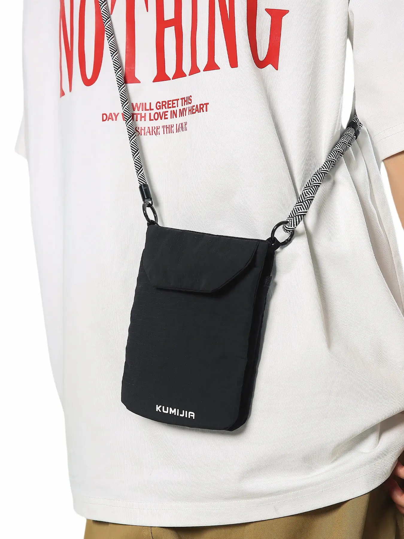 1pc Men's minimalist mini crossbody bag, nylon flip phone pouch, Crossbody phone purse, geometric woven shoulder strap casual shoulder bag, street style daily carry on storage bag, suitable for daily travel
