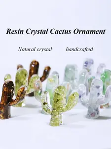 1 Count Small Cactus Natural Crushed Stone Decorative Ornament, Crystal Raw Stone Plant Resin Drip Glue Craft Creative Jewelry Accessories -Jewelry Patterns