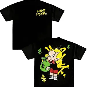 Richie Rich Graphic T-Shirt, Retro Cartoon Money Aesthetic Tee, Y2K Streetwear Pop Culture Shirt, Fashion Cotton, Full Size, Full Colors, For Men, For Women