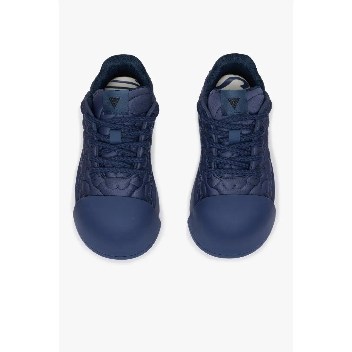 Men's Navy Oversized Casual Trainers - Breathable Neoprene, Padded Design, Padded Embroidery, Sculptural Rubber Sole, Cotton Laces, Lace-Up, Calf Skin, Inspirational Graphic, Architectural, Paint Dipped Tips, EVA, Bold Mindset