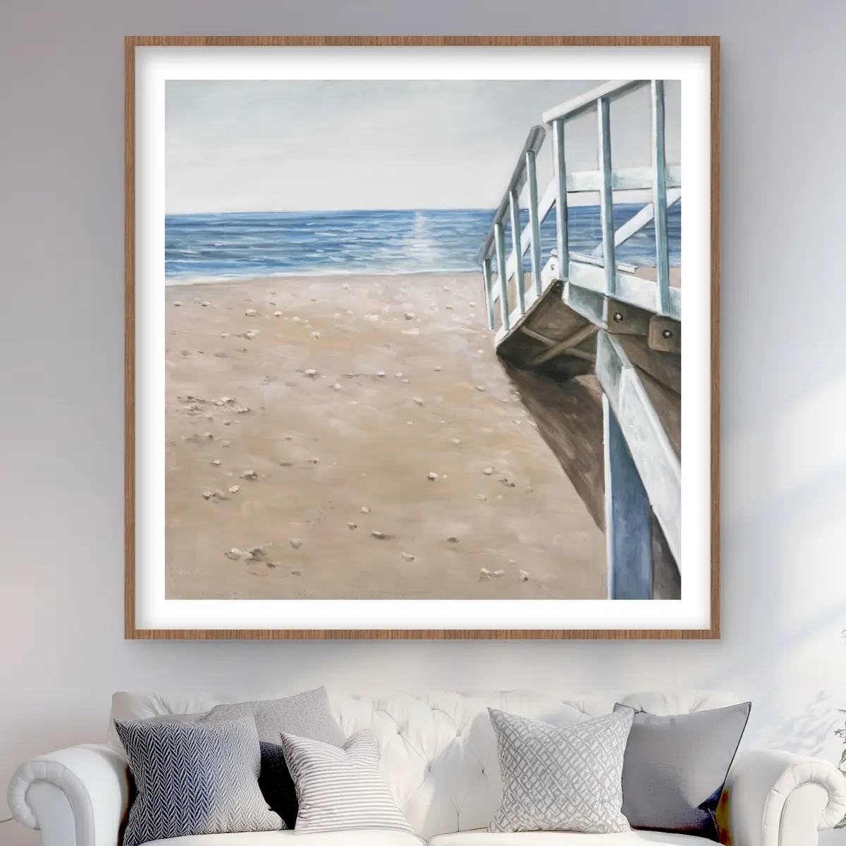 Begin Home Decor C1FM4848IPPZKV 48 x 48 in. Soft Seaside Landscape - Waves Coastal Framed Matted Print Wall Art