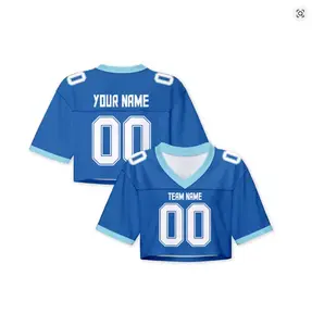 New 2026 Custom American Football Jersey Crop Top - blue for Women & Girls Plain Sporty Cropped Shirt Personalized Name Number Jerseys Fans Gift