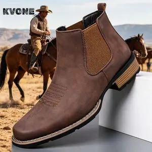 KVONE-Versatile Men's Chelsea Boots,comfortable security footwear,square-toe Chelsea ankle boots, leather western boots men,work boots, casual, vintage, fashionable, classic,  rustic work boot; Men's Embroidered Chelsea Tabi Boots
