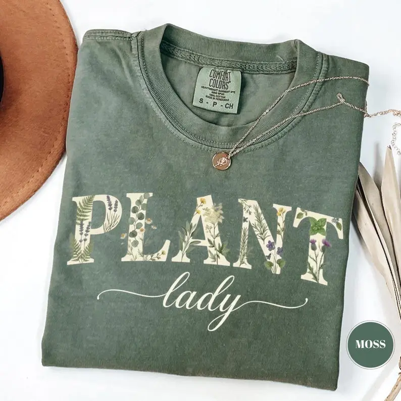 Comfort Colors Plant Lady Botanical T-Shirt, Graphic TShirt, Vintage Garden Lover Gift, Floral Lettering Cottagecore, Women's Houseplant Top