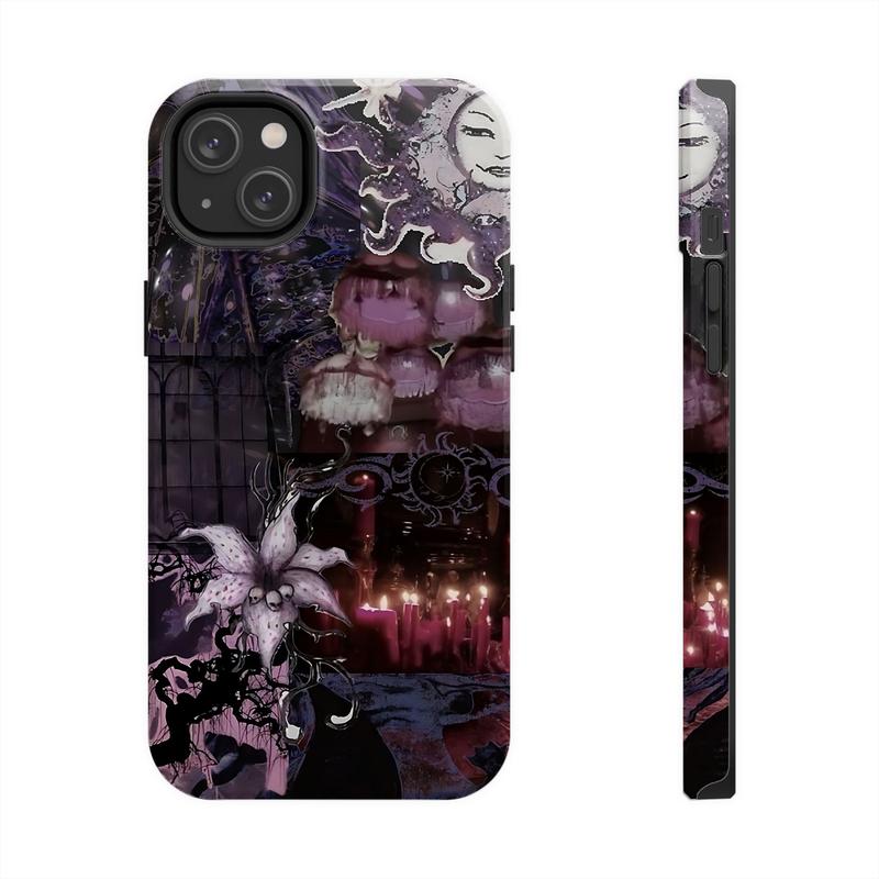 Celestial Gothic Phone Case – Dark Aesthetic Purple Moon Phone Cover for iPhone 17 16 15 14 13 12 11 Pro Max X XR XS & SS Galaxy S25 S24 S23 S22 S21 |   Fantasy Witchy Vibes, Spooky Mystical Moonlight & Lily Flower |   Gift for Her Women Girls