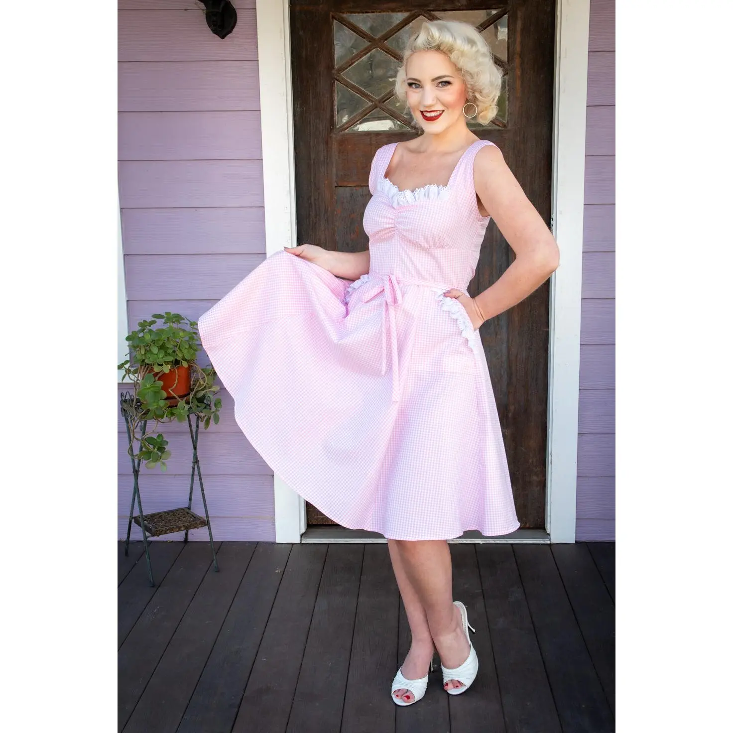 Sadie Dress- Pink Gingham w/ Eyelet Trim *sale