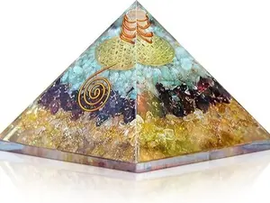 Triple Money Orgone Pyramid Attract Wealth and Prosperity- Crystals Pyramid for Positive Energy and Meditation Yoga Positive Energy Promotes Wealth, Prosperity and attracts Success