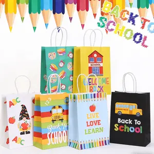 12/24 Pcs Welcome Back to School Gift Bags with Handle First Day of School Goodie Bags Colorful Candy Treat Paper Wrapping Bag for Classroom Back to School Party Favors Decoration, Party Gift Packs