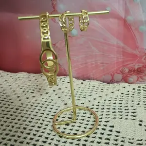 Stainless Steel Gold-Plated Bangle Set with Matching Earrings, Fits 7-7.5 in Wrists