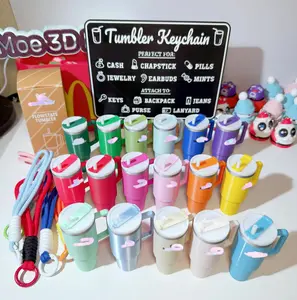 Tumbler Cup Lip Balm Holder Keychain Accessory - 3D Printed, Multicolor, 3 Inches Tall | Fidget | Handmade | Cute Desk Pet