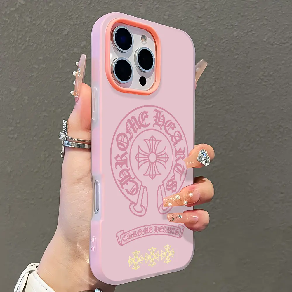 Y2K Gothic Cross Phone Case for iPhone17 16 15 14 13 12 Pro Max, Aesthetic Chrome Grunge Jelly 2-in-1 Soft Shockproof Streetwear Bumper Cover