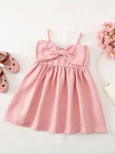Girls' Summer Sleeveless Dress, Front Embellished with Large Butterfly Knot, Thin Shoulder Straps Design, Sweet Fresh Style, Suitable for Ages 3-8