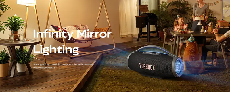 YEAHBOX Ultra 320 High-Power Ultra-Portable Bluetooth Bass Speaker - 300W Rated/500W Peak Power, True 3-Way 5-Driver System, 6×9in Racetrack Woofer, Dual Radiators, RGB Lights, IP65 Rated, Multi-Input (USB, HDMI ARC, Cells), Deep Controlled Bass Impact