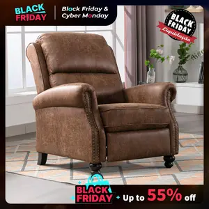 [TikTokShopBlackFriday]] EBELLO Pushback Recliner Chair aux Leather Armchair Push Back Recliner with Rivet Decoration Single Sofa Accent Chair for Living Room