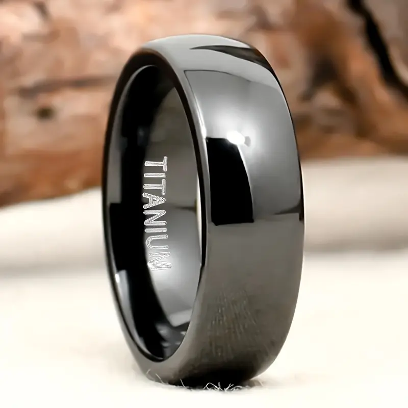 Women's 1pc 6mm Wide Titanium Steel Ring - Simple Gothic Black Curved Minimalist Ring, 6mm/0.236in Band Width, Daily Female Christmas Gift Jewelry