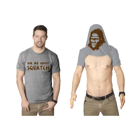 Ask Me About My Bigfoot T Shirt Funny Graphic Sasquatch Flip Shirts Yeti Humor Mens Funny T Shirts Cool Vintage Fashion T-Shirt Gift Classic Menswear Funny Flip Short Sleeve Novelty Tees for Guys Light Grey