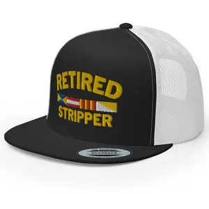 RIVEMUG NG Retired Stripper Funny Embroidered Flat Bill Trucker Hat High Crown Adjustable Cap