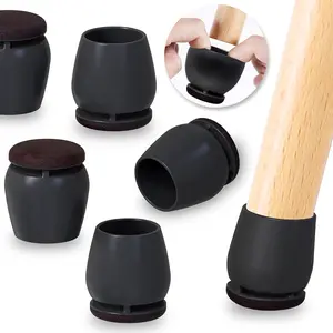 24 count Round  Chair  Floor Protectors for  Floors, Felt Furniture Pads Caps, Bar Stool  Floor Protectors Covers for Dining Table Chair (L Fit 1.1"-1.3", Black)