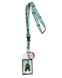 Demon Slayer Tanjiro Checkered Pattern Sublimated Strap with ID Holder and Rubber Charm Anime Lanyard OSFM