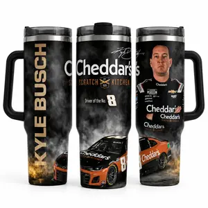 Kyle Busch Inspired Washable Tumbler - 40oz/30oz Number 8 Racing Fan Cup, Black Smoke Stock Car Drinkware, Cheddar Style Race Day Gift For Dad Car Lovers (Straw Not Included)