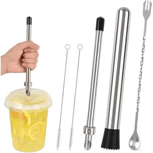 5 Pack Straw Puncher, lemonade stand supplies kit with straw puncher for plastic , muddler for lemonade and ,  lemonade cups