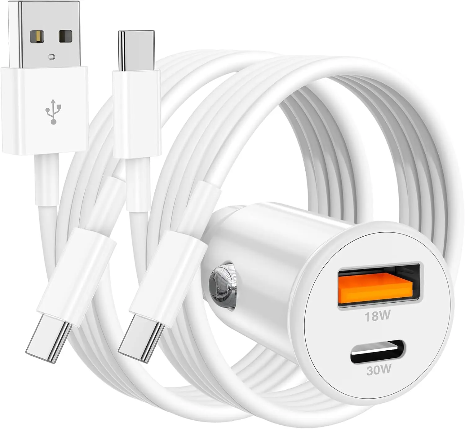 DIBMS 48W Dual Port USB-C & USB-A Car Charger with 2X3FT C to C Cable & A to C Cable, Fast Charging Adapter for iPhone 17 16 15 Series, iPad, Samsung Devices