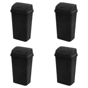 Sterilite 13 Gallon Swing Top Lidded Wastebasket Kitchen Trash Can, Black 4 Pack