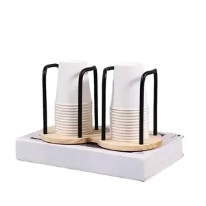 Stylish Walnut Disposable Cup Dispenser Plastic Mouthwash Cup Storage Organizer Perfect for Office Kitchen Gym School or Cafes