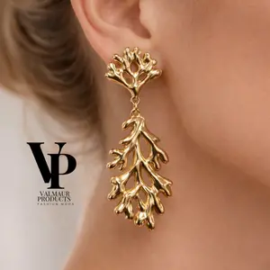 Valmaur Products Stainless Steel 18K Gold Plated Hawaiian Coral Drop Earrings for Women's Jewelry Accessories Ideal for Hawaii Vacations