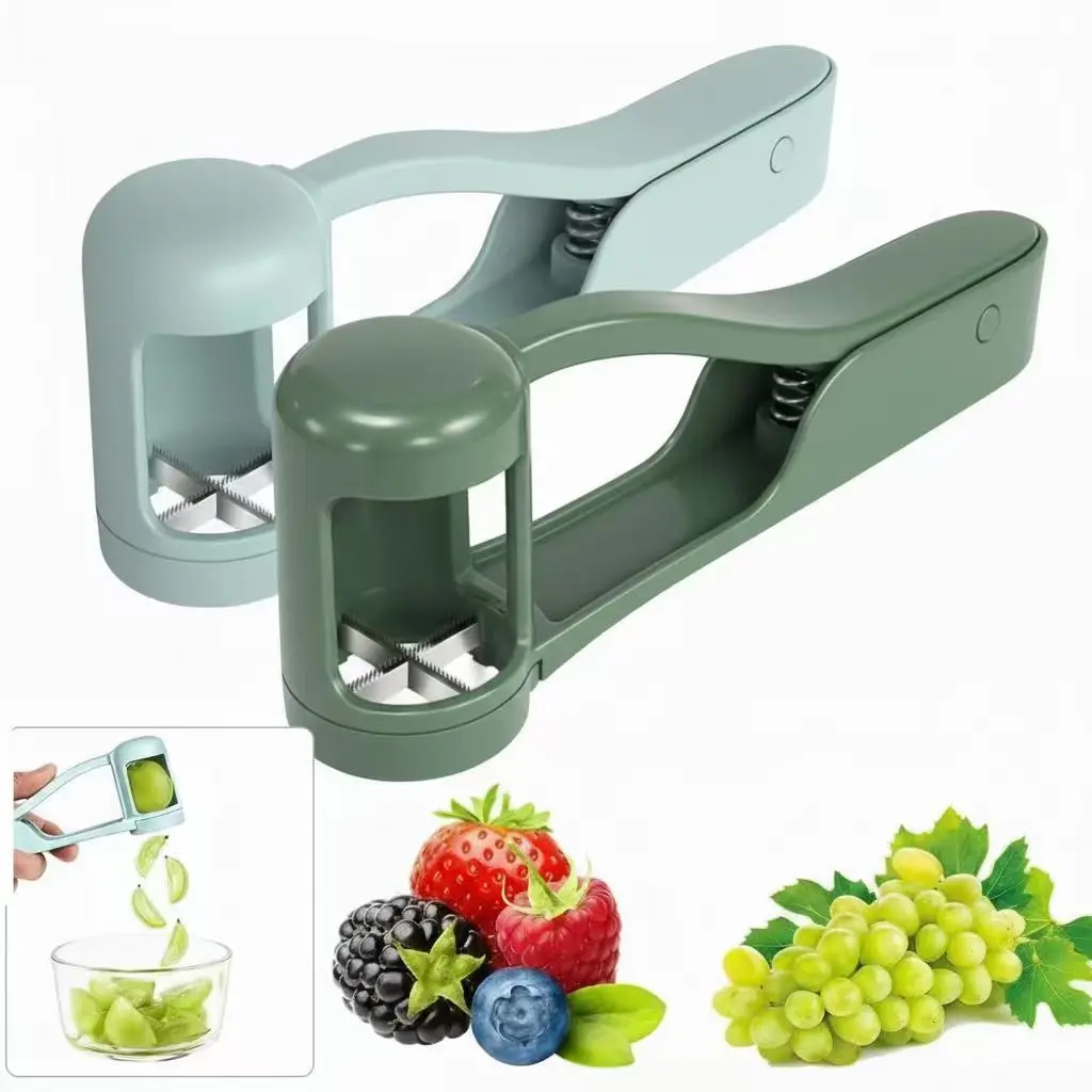 Handheld Grape & Cherry Tomato Slicer - 1-Second CutKitchen Utensil for Quarter Slicing, Semicircle Cutting,Strawberries, Blueberries, Fruit & Vegetable Prep, Salad Prep