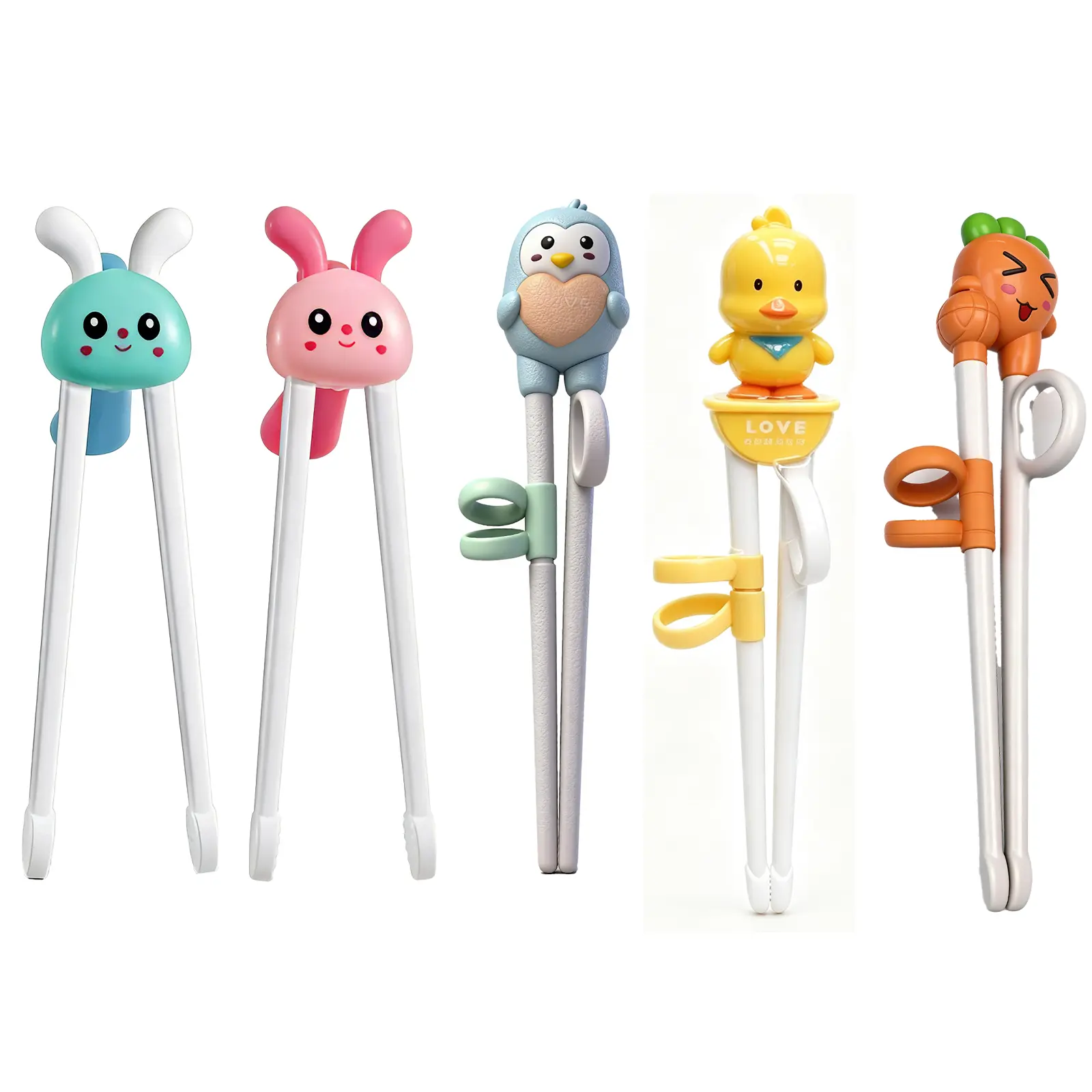 5Pairs Cute Animal Kids Training Chopsticks, Toddler Learning Practice Chopsticks Helper, Cartoon Animal Brain Training Chopsticks for Kids Toddler Beginners, Fun Utensils for Children Eating Practice