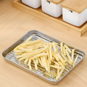 Stainless Steel Grill Pan, Non-Stick BBQ Griddle, Oven Safe Cooking, Oil Draining Mesh, Two Sizes Available, Ideal for Camping & Home Use
