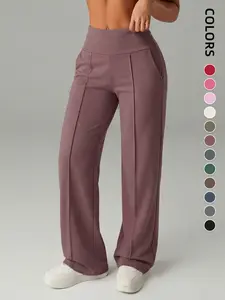 Women's High Waist Pocket Yoga Pants, Tummy Control Athleisure Fitness Trousers with Stretch Fabric, Casual Sportswear for All Seasons, Casual Sporty Trousers