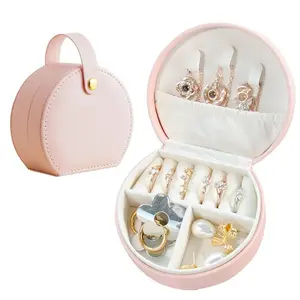 Portable Half Round Jewelry Box Storage Bag Princess Handbag Mini Earrings Necklace Ring Holder, Compact Travel Organizer
