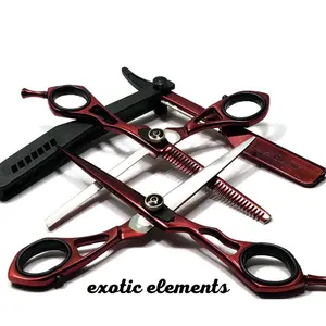 Premium Haircutting and Thinning Shears – Stainless Steel for Barber, Salon, or Home Use Red and Black