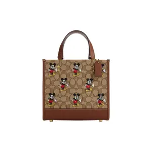 COACH Dempsey 22 Tote Bag for Women – Solid Color, Detachable Strap, Fabric-and-Leather, Brown Monogram