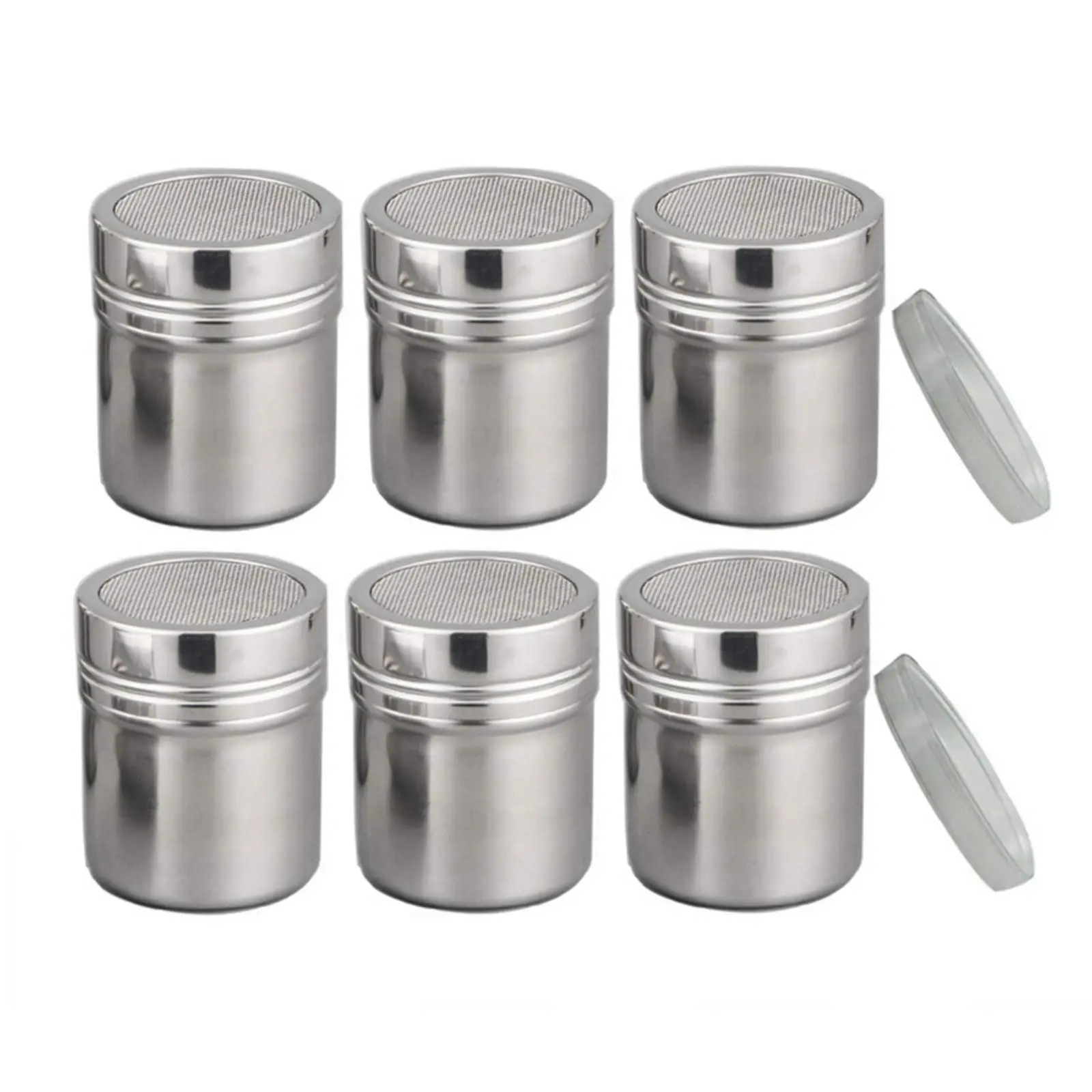6-Pack Sturdy Stainless Steel Small Seasoning Powder Shaker with Airtight Lid & Fine Mesh Sifter - Reusable, Dishwasher Safe Kitchen Utensil for Pasta, Cocoa, Desserts, Making Pasta