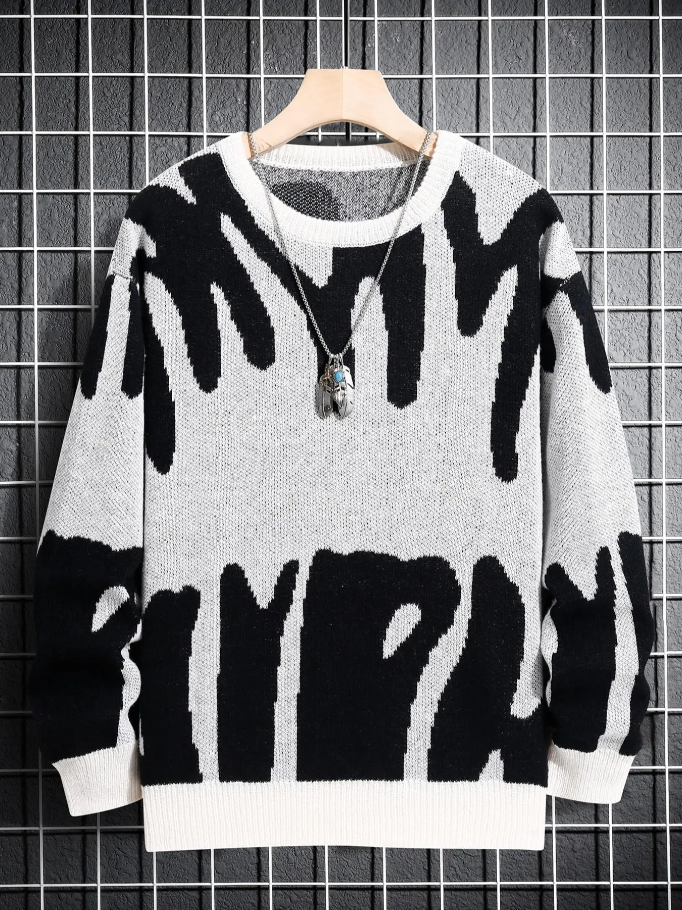 Men's Regular Fit Letter Print Round Neck Sweater, Casual Long Sleeve Crew Neck Jumper, Graphic Pullover for Fall & Winter, Fashion Men's Knitwear for Daily Wear, Tops