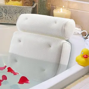 Bath Pillow with Suction Cups, 1 Count 3D Mesh Soft Spa Bath Pillow, Headrest for Neck & Back Support, Bathroom Gadgets for Home Use