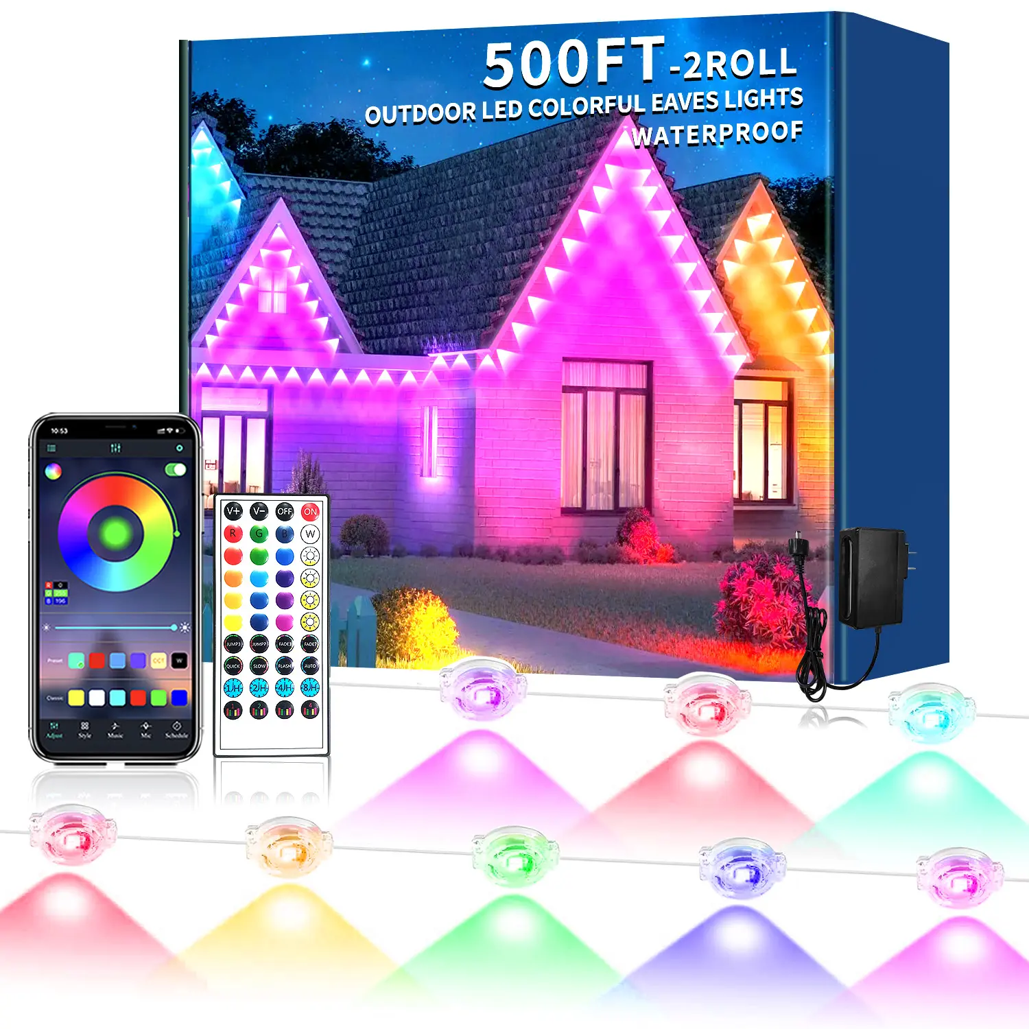 Permanent RGB Eave Lights, IP67 Waterproof Outdoor LED Strip Lights with App & Remote Control, All-Season House Exterior Decor for Christmas Halloween